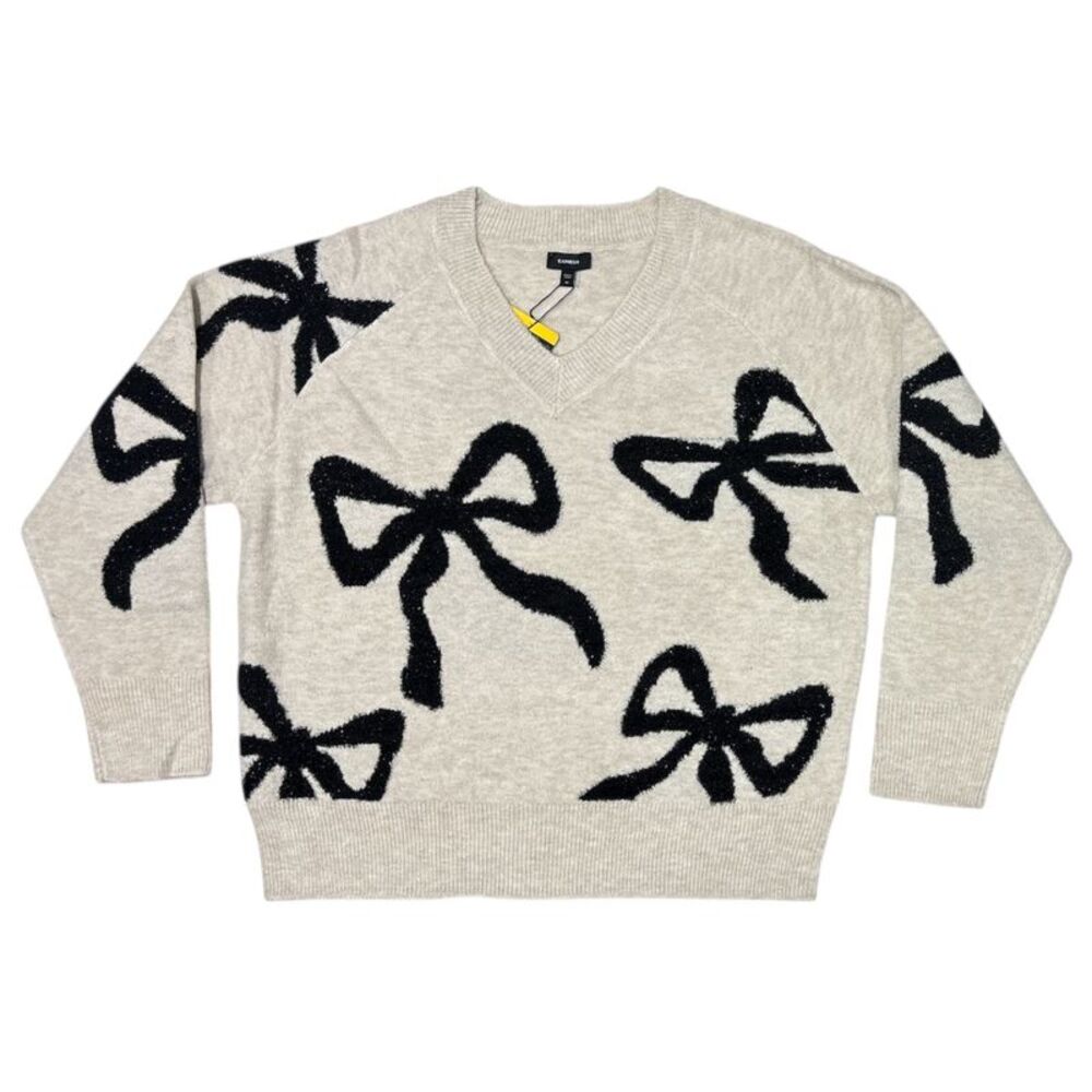 Express Women's Long Sleeve Knitted Embellished Sweater - Cream